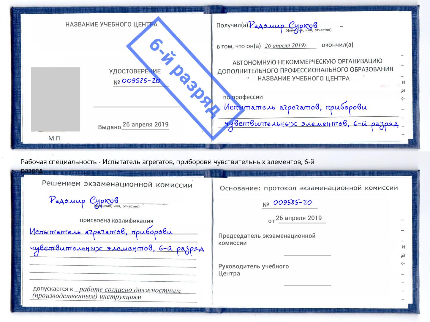 корочка 6-й разряд Испытатель агрегатов, приборови чувствительных элементов Иркутск