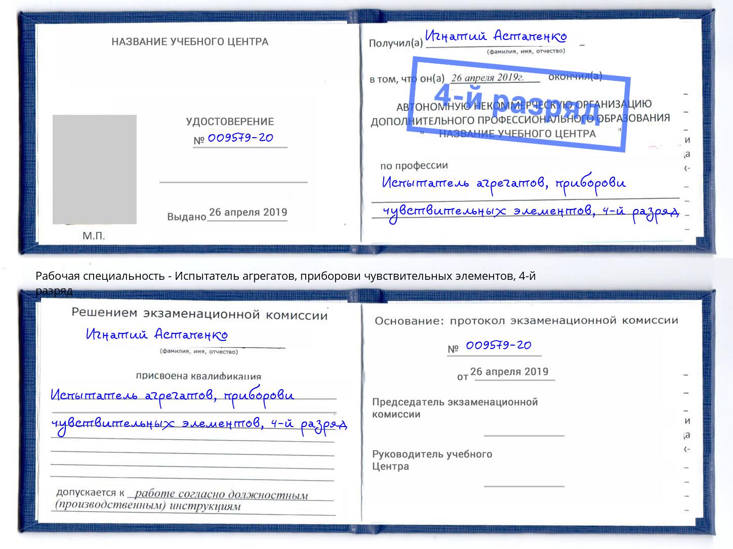 корочка 4-й разряд Испытатель агрегатов, приборови чувствительных элементов Иркутск