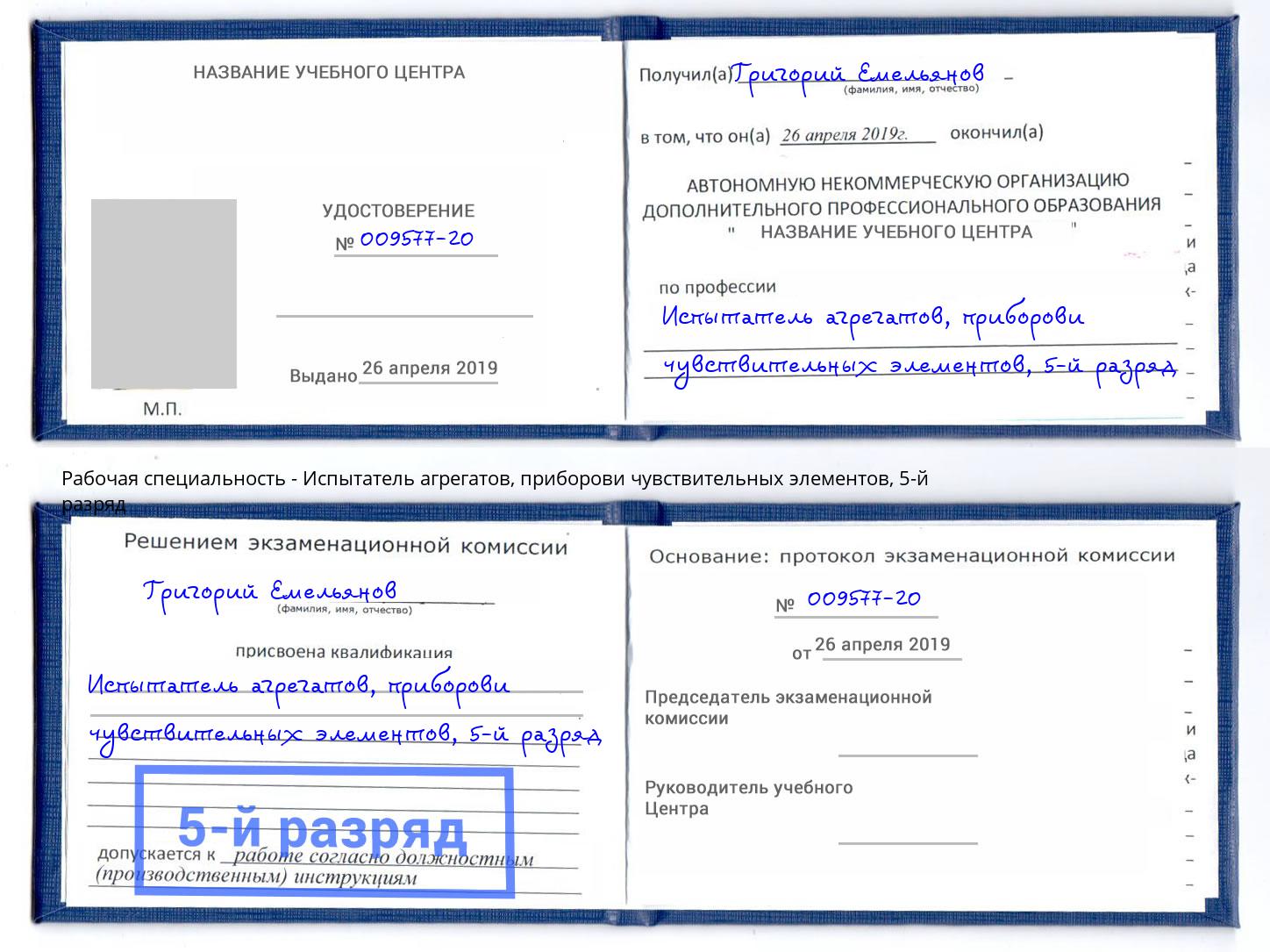 корочка 5-й разряд Испытатель агрегатов, приборови чувствительных элементов Иркутск