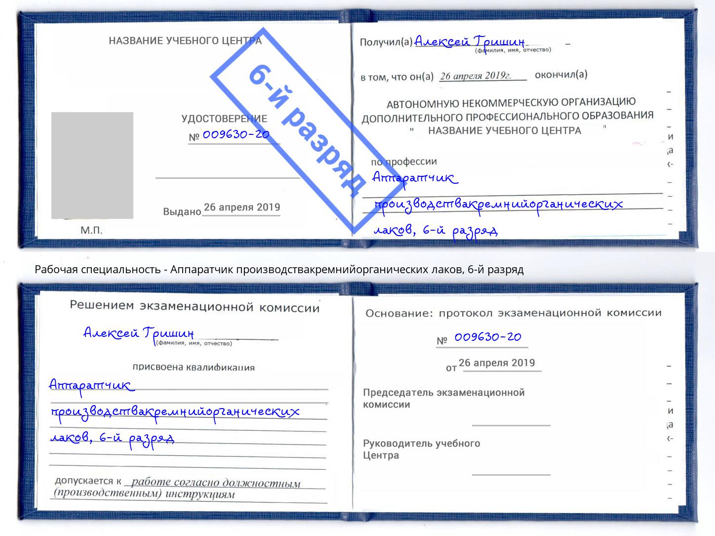 корочка 6-й разряд Аппаратчик производствакремнийорганических лаков Иркутск