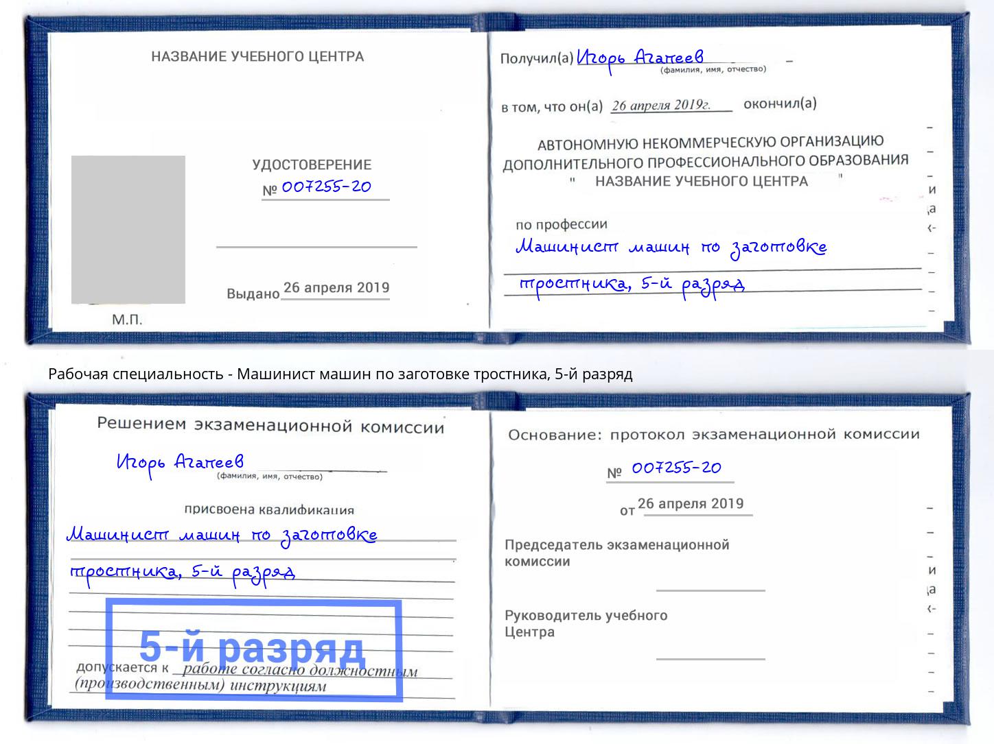 корочка 5-й разряд Машинист машин по заготовке тростника Иркутск