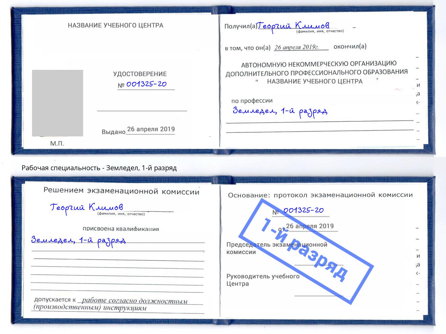 корочка 1-й разряд Земледел Иркутск