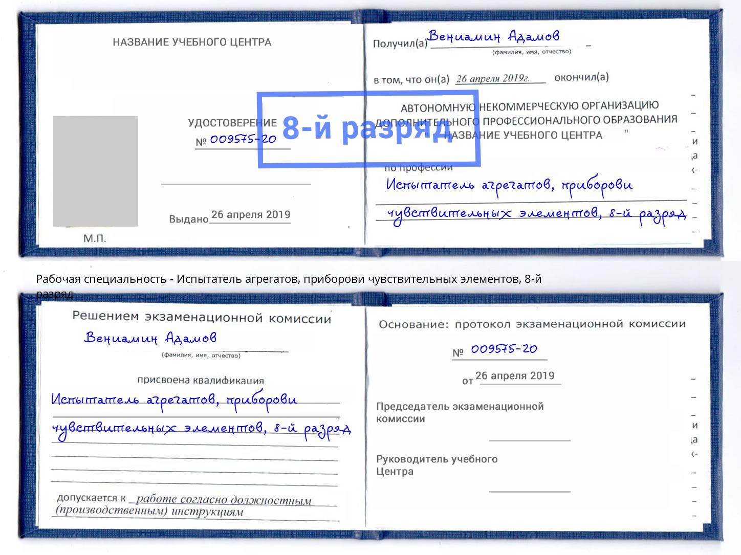 корочка 8-й разряд Испытатель агрегатов, приборови чувствительных элементов Иркутск
